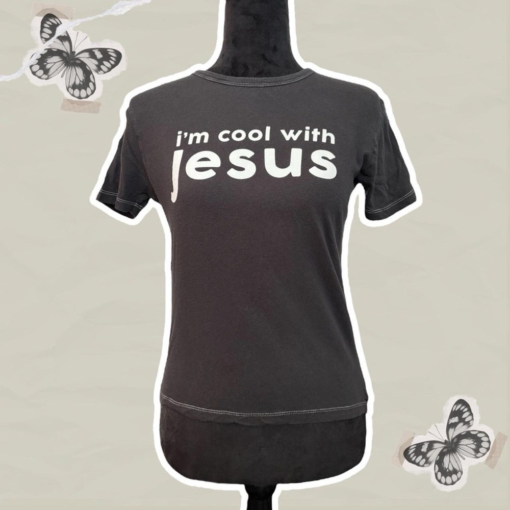 Forever 21 Women’s I’m Cool With Jesus Black Contrast Stitch Graphic T-Shirt